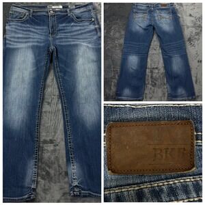 BKE Tyler Wide Bootleg Jeans Mens 40R Medium Wash Distressed Denim Blue 40 x 31